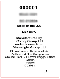 Correct example - pillow label with product code visible